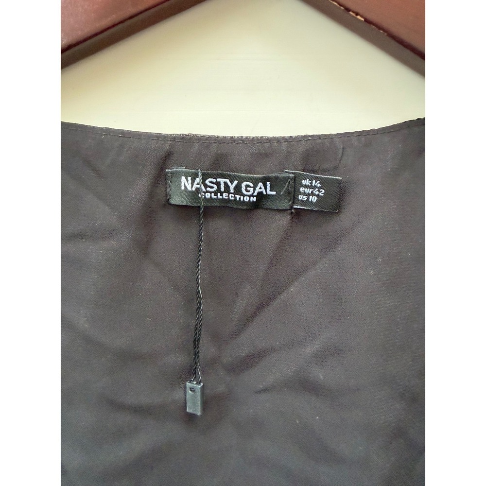 Nasty Gal Collection Black Sheer Tie Front Crop Top Puff Sleeve US 10 UK 14 - Picture 4 of 5
